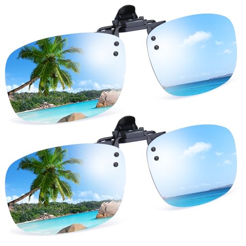Besgoods Polarized Mirrored Clip-on Flip up Sunglasses over Prescription Glasses Frames UV Protection for Men Women (2PCS)