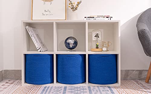 Voten Storage Cubes Baskets Bins Organizer 11X11X11'' Fit 12X12''Cube Storage Organizer Bookcases Shelf,Durable Woven Cotton Storage Basket For Organizing,Round 3Pack Sky Blue #TOP3