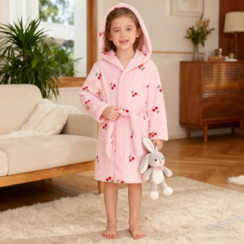 Image of Boys Girls Bathrobes,Toddler Boy Girl Robes,Children's Plush Soft Coral Fleece Hooded Pajamas Sleepwear for Kids