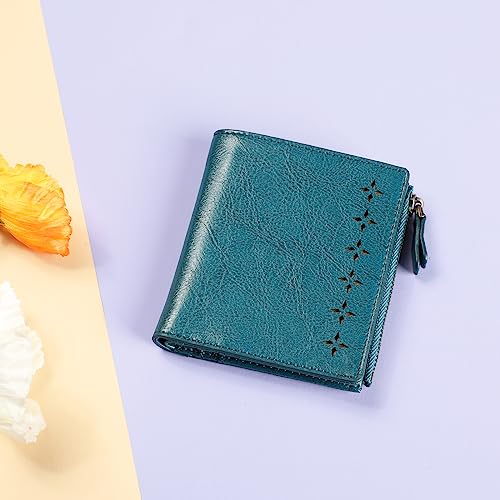 Image of Lavemi Ultra Thin Small Compact Leather Womens Girls Wallets RFID Blocking Credit Card Holder for Women, 1-peacock Blue, One Size