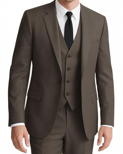 Lista de Pantalones de esmoquin para Hombre los más solicitados. 41 WYWK - Traje ajustado de 3 piezas para hombre, chamarra de esmoquin de un solo botón, chaleco y pantalones, conjunto de boda, graduación, fiesta, negocios, Marrón, XX-Large