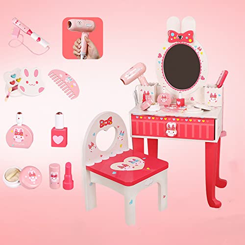 360Home Juguete de maquillaje de madera, tocador, juguete educativo, tocador alto + silla Cover