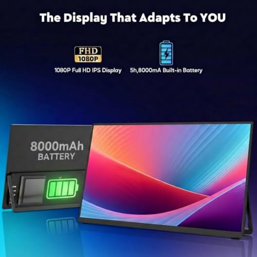 Image of ZSCMALLS Battery Wireless Portable Monitor, 8000mAh 15.6 inch 1080P IPS USB-C /HDMI Second Screen, Built-in Speakers, Support AirPlay /Miracast for Laptop /Phone /Tablet /Switch /Xbox, Carry Bag Included