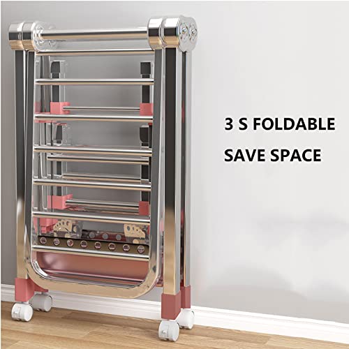 Este tendedero de Ropa de Interior con Ruedas, tendedero Plegable de Interior con alas Ajustables en Altura, tendedero Plegable Independiente para Interiores y Exteriores, 1,7 m