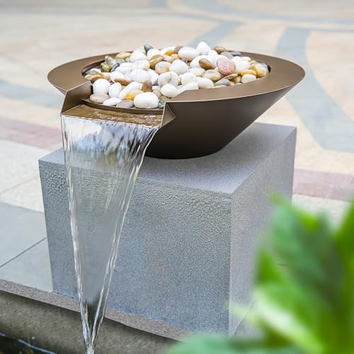 20" Round Garden Water Bowl, Stainless Steel Spilling Water Feature