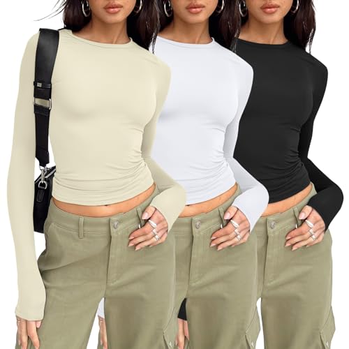AUTOMET 3 Pack Womens Long Sleeve T Shirts Fall Fashion Basic Going Out Crop Tops Slim Fitted Winter Clothes 2025