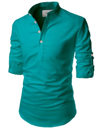 Image of Vida Loca Full Sleeve Mandarin Collor Cotton Casual Slim Fit Shirt for Men's
