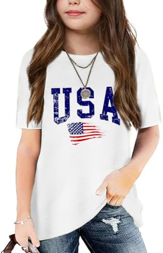 Image of Graphic Tees for Girls Kids Summer Tops Crewneck Short Sleeve T Shirt 5-14 Years