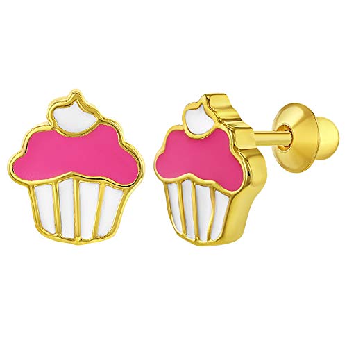 Preisvergleich Produktbild In Season Jewelry - Mädchen - Schraubverschluss Ohrringe Emaille Cupcake Rosa 18k Vergoldet