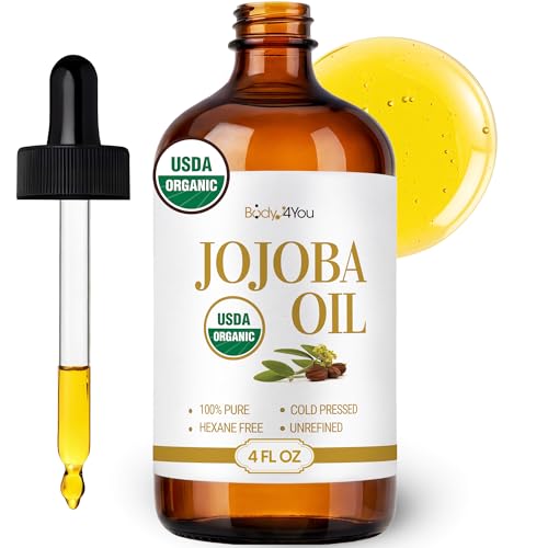 BodyJ4You Organic Jojoba Oil - Moisturise Hair Soothe Skin Protect Restore Healthy Glow - USDA 100% Pure Natural Unrefined Conditioner Wax - Unisex All Hair Types - Spray Cap 4 Fl Oz