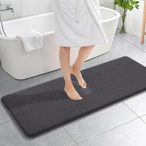 Image of OLANLY Thick Memory Foam Bathroom Runner Rugs 59x20, Extra Soft Absorbent Long Bath Rug, Quick Dry, Non-Slip, Machine Washable Bath Mats for Bathroom, Tub and Shower, Home Decor Accessories, Dark Grey