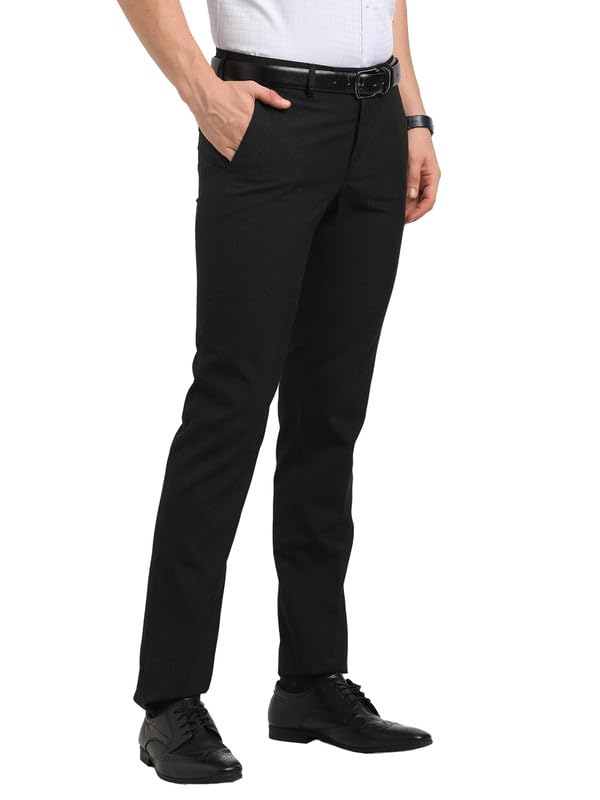 Image of Turtle Men Poly Viscose Charcoal Grey Solid Slim Fit Formal Trouser