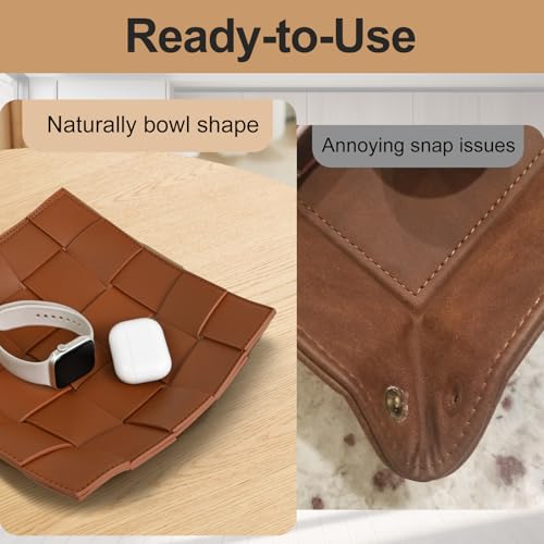 Valet Tray PU Leather Key Holder Bowl for Men Entryway Table Nightstand Desk Tray for Wallet, Keys Men's Gift - Brown & Black, 9.8" L x 9.8" W x 2" H - Image 4