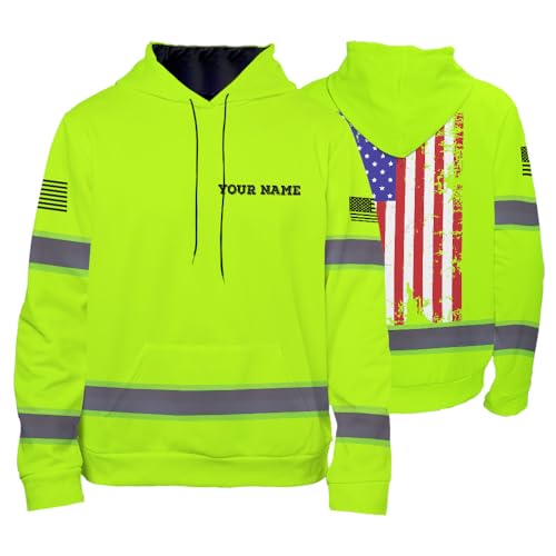 Maddly High Visibility Hoodie, Custom America Flag Reflective Hi Vis Safety Hoodie for Men, Women, Outdoor Worker, Trucker