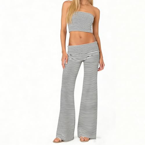 Image of Lounge Yoga Pants for Women Fold Over Low Waist Wide Leg Bell Bottoms | Y2K Foldover Pants, Flare Leggings, Low Rise Yoga Sweatpants