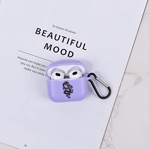 Ownest Compatible With Airpods Case With Cute 3D Printed Dragon Cartoons Animal Design Airpods Hard Case Cover With Keychain Shockproof Protective Case For Airpods 3-Purple A #TOP1