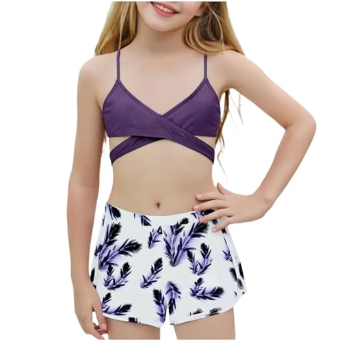 Girls 3 Pieces Swimsuits Criss Cross Bikini Sets with Beach Coverups Shorts Bathing Suit Swimwear for 8-14 Years