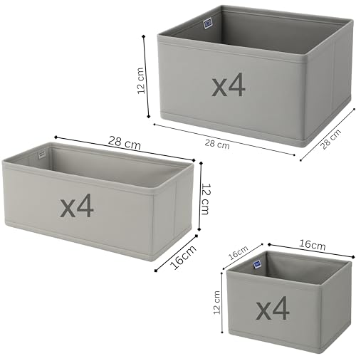 Image of Skrill 12-Piece Foldable Cloth Storage Box Set | Cube Baskets, Bins & Dividers for Closet & Dresser Drawer Organization - Grey