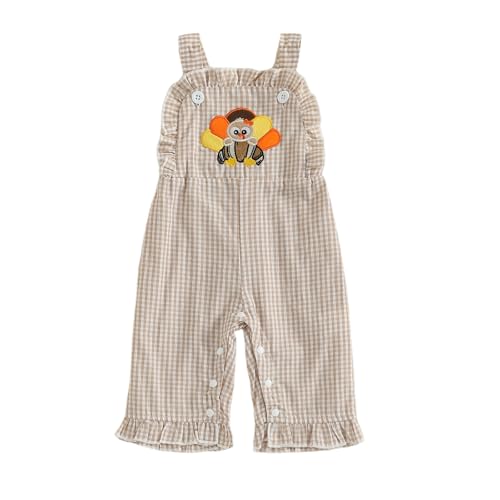 Baby Girl Thanksgiving Outfit Toddler Turkey Romper Sleeveless One Piece Jumpsuit Fall Clothe Suspender Pants