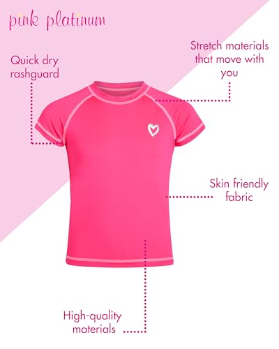 Image of Pink Platinum Girls Rash Guard Shirt - 2 Pack UPF50+ Sun Protection Quick-Dry Swim Shirt Short Sleeve Rash Guard for Girls