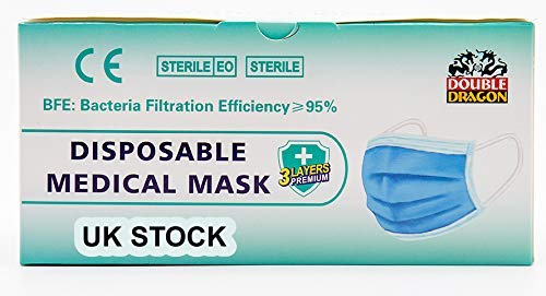 Genuine, Type IIR Surgical Face Masks, 3-Ply, Ear loop, Individually Sealed, UK Stock (10 pieces, all individually sealed)