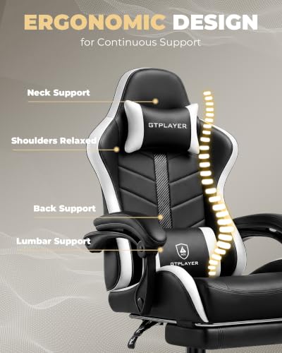Image of GTPLAYER Gaming Chair for Adults, Computer Chair with Footrest, Snow White | Ergonomic Video Game Chair with 90-155 Recline, Removable Headrest & Lumbar Support, All-Day Comfort for Home & Office