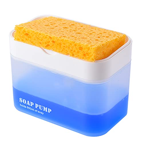 Dispensador de jabón para cocina, dispensador de jabón de platos y soporte de esponja, 2 en 1, dispensador de bomba de jabón de cocina, transparente, talla única