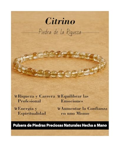 Landorilo Pulseras de Cuentas de Piedra Curativa Natural de 4 mm para Hombres y Mujeres, Pulsera de la Suerte, Joyas Chakra Regalos para Mujer（R Citrino）