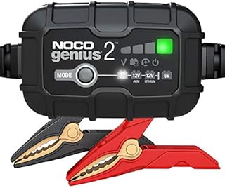NOCO GENIUS2, 2A Smart Car Battery Charger, 6V and 12V Portable Automotive Charger, Battery Maintainer, Trickle Charger and Desulfator for AGM, Lithium (LiFePO4), Motorcycle and Deep Cycle Batteries