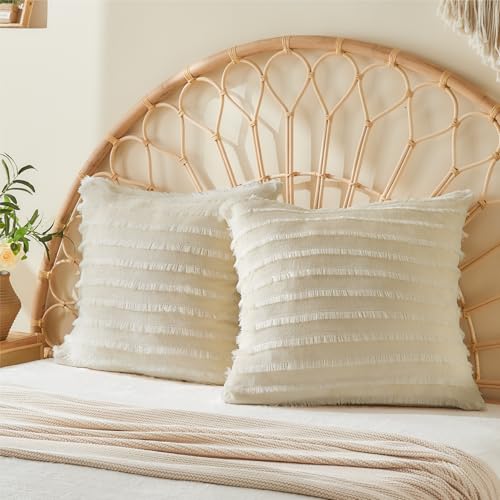 Image of BEDELITE Velvet Pillow Covers with Zipper, Boho-Beige, 26x26 Inches, 2 Pack