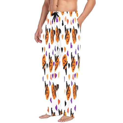 Qilmy Pumpkins Witch Halloween Men's Cotton Pajama Pants, Lightweight Lounge Sleepwear with Drawstring and Pocket4