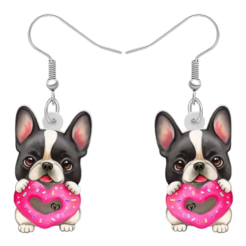 RAIDIN Acrilico San Valentino Carino Cane Pendenti Orecchini Regali per le donne Ragazze Bambini Anime Animali domestici Gioielli per fidanzata Festival Decorazioni (Bulldog francese)