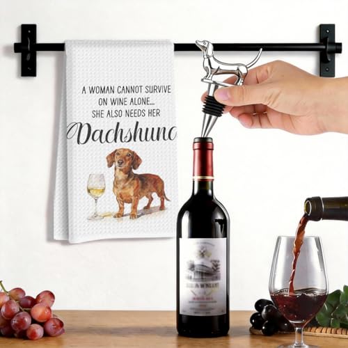 Image of Hanamiya Na Funny Dachshund Kitchen Towels with Wine Bottle Stopper 24x14 Inch, Dachshund Gifts Reusable Dish Towels for Kitchen Bars Decor, Wine Gift Weiner Dog Gifts for Women Men 4