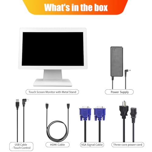 Image of Commercial Grade 17.3 Inch 1920 x 1080 FHD Touchscreen POS Monitor, 10 Points Touch HDMI VGA, Waterproof Dustproof Screen, Indusitrial, Office, Retail, Gym, Warehouse (White)