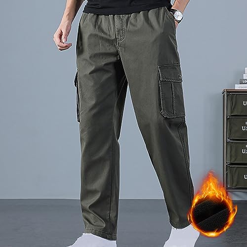 Mens Fleece Joggers Classic Straight Legs Solid Color Cargo Sweatpants Sherpa Lined Comfy Warm Winter Pant2