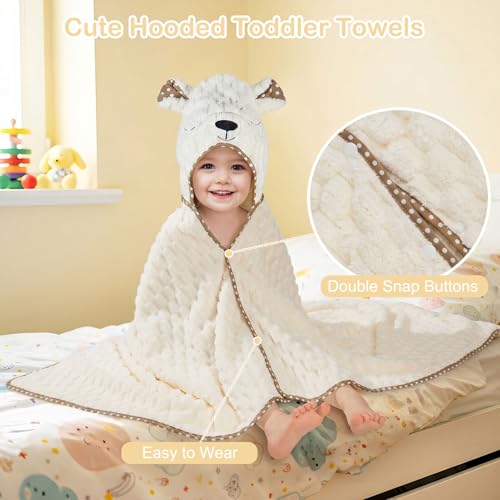 Image of FIOBEE Toddler Bath Towel with Hood Baby Towels, 55x28 inch Large Soft Absorbent Kids Hooded Towels for 1-5 Years Old Baby Girls Boys Bath Beach Essentials Blanket, Beige Bear
