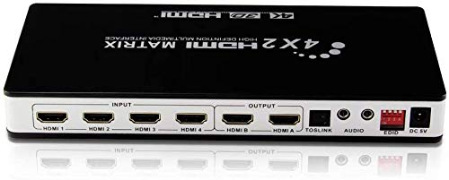Full HD 4K 1080P HDMI Matrix 4x2 Switch Splitter EDID HiFi Matrix with IR Remote Control Audio Supports HDMI V1.4/3D/4Kx2K 30Hz