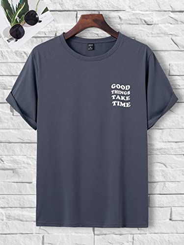 GORGLITTER Men's Novelty Casual Letter Graphic Crewneck T-Shirt Half Sleeve Oversized Tee Top2