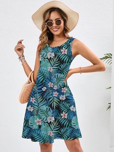 Image of Heymoments Women's Summer Sleeveless Crewneck Dresses Casual Loose Fitted Tank Sundress with Pockets