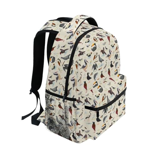 Birds Beige Children's Backpack, Bookbag for Kids, School Bag for Teens Girls Boys with Name Tag M3