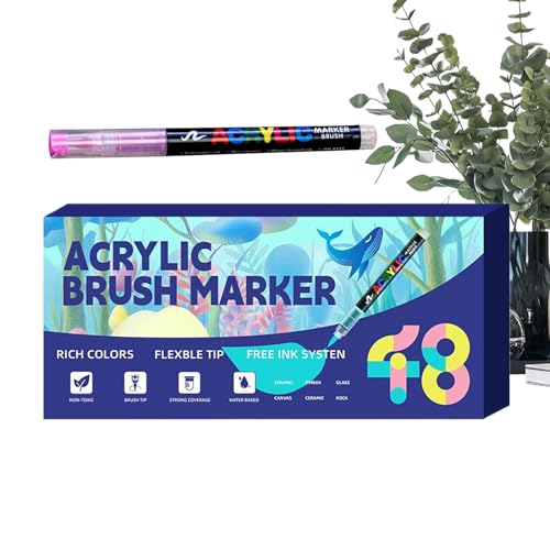 Lápices de pintura acrílica con punta de pincel, juego multicolor opaco y para pintar para oficina, escuela y – Juego de rotuladores acrílicos – para niños adultos cumpleaños Navidad manualidades