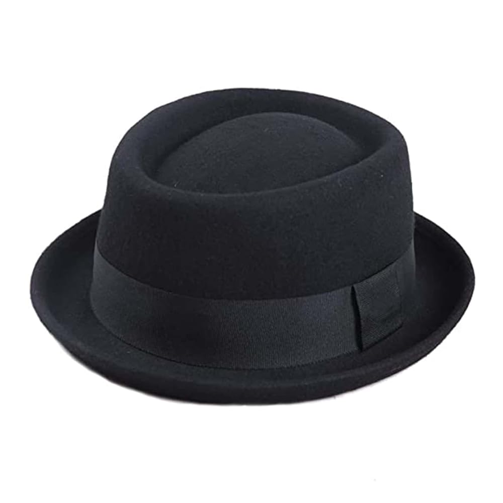 HIMESPORT Kapelusz wieprzowy - męski brązowy wełniany filc Fedora - Heisenberg kapelusz - styl klasyczny - wiosna, jesień - rozmiar M (58cm)