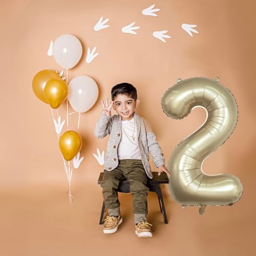 Image of Champagne Gold 2 Balloons, 40 Inch Giant Metallic Helium Mylar Foil Number 0-9, Light Gold 2nd Birthday Balloon for Boys Girls, Morados Numero Two for Women Anniversary Party Decorations