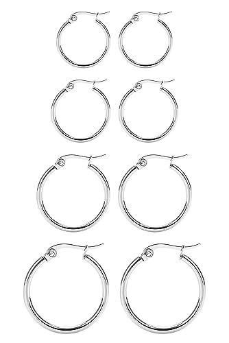 4 Pairs Titanium Hoop Earrings for Sensitive Ears Hypoallergenic Pure Titanium Earrings for Women Men G23 Lightweight Small Huggie Hoop Earrings Set 12MM 15MM 20MM 25MM