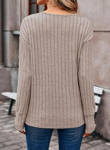 Dokotoo Womens Soft Long Sleeve V Neck Shirts Solid Casual Decorative Buttons Knitted Pullover Tunic Tops3