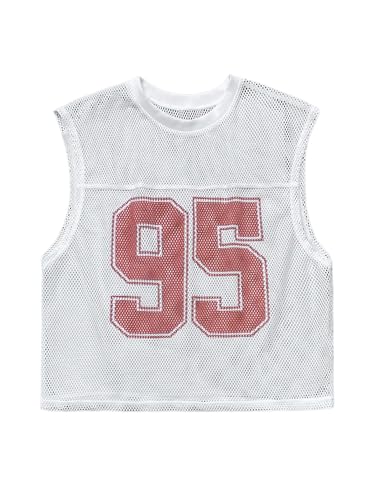 Milumia Men's Number Print Mesh Tank Tops Round Neck Sleeveless Casual Tops White Small