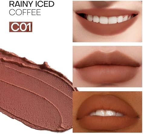 Mistine Lipstick Thai Latte Sheer Creamy Rouge Velevt Matte Finish Lipstick for Women Non-sticky C01 Rainy Iced Coffee 3.5g, 1 Count