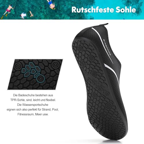 Foto von Sixspace Damen Herren Badeschuhe Wasserschuhe Schwimmschuhe Männer Frauen Strandschuhe Barfußschuhe für Strand,Pool,Meer,Wassersport,Tauchen,Surfen,Aqua Cycling(Schwarz 39 EU)