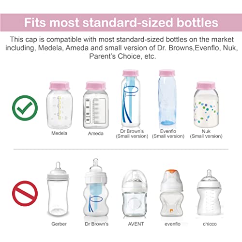 Image of Maymom Solid Lids with Sealing Ring for Standard Sized Bottles; Bottles Lids Compatible with Medela Bottles, Ameda, and Small Sized Nuk, Playtex, Gerber Bottles; 8pc (Pink)