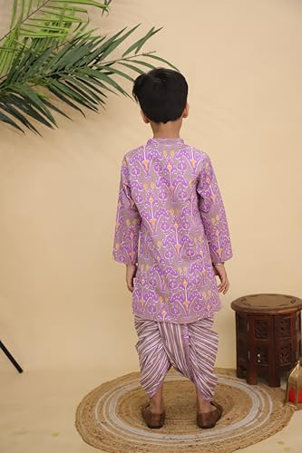Image of The Mom Store Baby /Kids Boys Dhoti Kurta Set | Dhoti and Kurta | 100% Cotton | Comfortable | Ethnic | Festive Look | Block Prints | Colored Dhoti | Blue